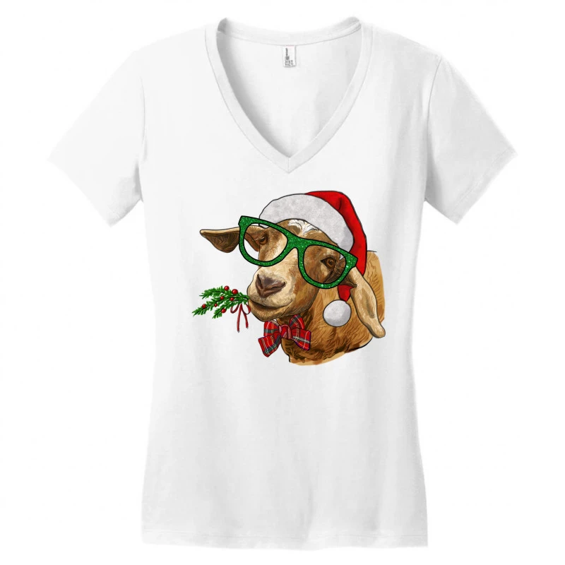 Christmas Glasses Goat Women's V-Neck T-Shirt 3 Christmas Glasses Goat Women's V-Neck T-Shirt - Image 3