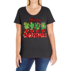 Merry Christmas Cactuses Ladies Curvy T-Shirt