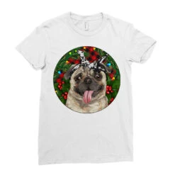 Christmas Pug With Buffalo Plaid Ladies Fitted T-Shirt -Santa Clothing Shop pd.2526707680.36.25095345.s3.1 front white ffffff none x0y0 154 800x800 1