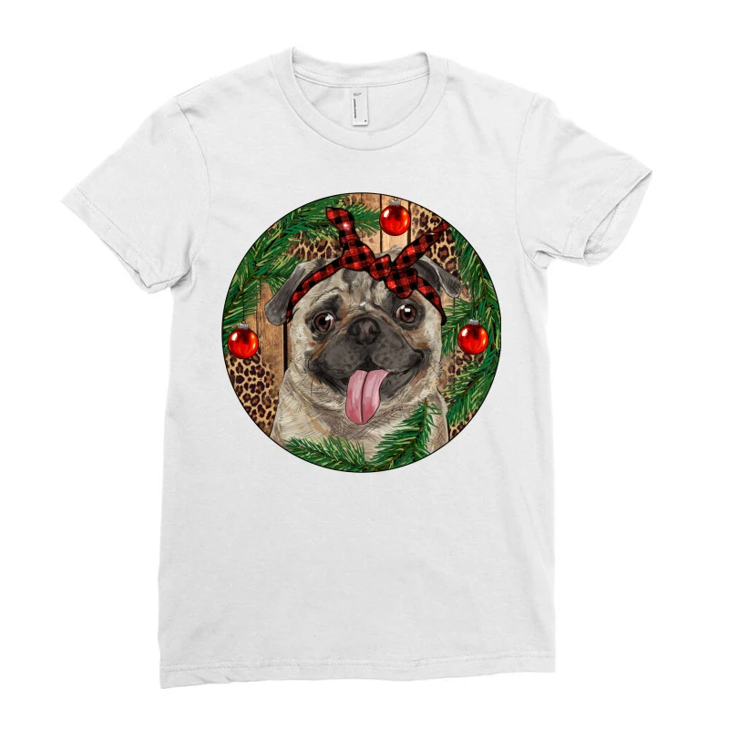 Christmas Pug With Leopard Ladies Fitted T-Shirt 3 Christmas Pug With Leopard Ladies Fitted T-Shirt - Image 3