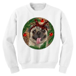 Christmas Pug With Leopard Youth Sweatshirt -Santa Clothing Shop pd.2526707838.52.25095348.s3.1 front white ffffff none x0y0 169 800x800 1