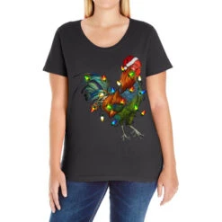 Christmas Lights Rooster Ladies Curvy T-Shirt