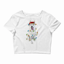 Christmas White Shepherd With Christmas Lights Crop Top