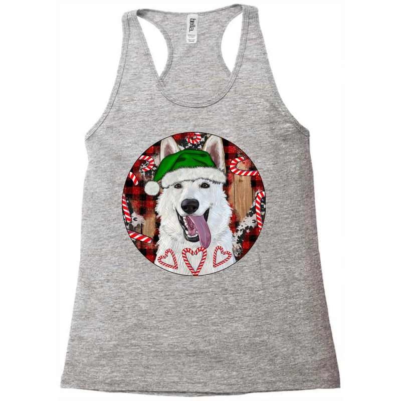 Christmas White Shepherd With Buffalo Plaid Racerback Tank 3 Christmas White Shepherd With Buffalo Plaid Racerback Tank - Image 3