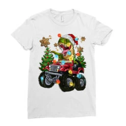 Christmas T-rex With Monster Truck Ladies Fitted T-Shirt -Santa Clothing Shop pd.2526776634.36.25096777.s3.1 front white ffffff none x0y0 154 800x800 1
