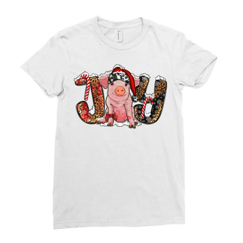Christmas Joy With Pig Ladies Fitted T-Shirt 3 Christmas Joy With Pig Ladies Fitted T-Shirt - Image 3