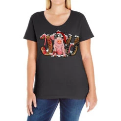 Christmas Joy With Pig Ladies Curvy T-Shirt