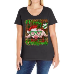 Merry Christmas Pig Ladies Curvy T-Shirt