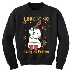 Look At Me Being All Festive Funny Cat Christmas Youth Sweatshirt -Santa Clothing Shop pd.2526787349.52.25097046.s3.1 front black ffffff none x9.5y0 150 800x800 1