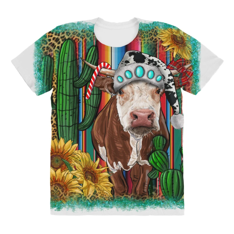 Western Christmas Cow All Over Women's T-shirt 3 Western Christmas Cow All Over Women's T-shirt - Image 3