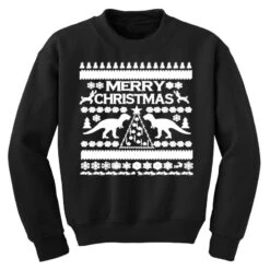 T Rex Ugly Christmas Youth Sweatshirt 7 T Rex Ugly Christmas Youth Sweatshirt -Santa Clothing Shop pd.2526809247.52.25097330.s3.1 front black ffffff none x0y0 169 800x800 1