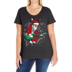 Santa Playing Guitar Christmas Pajama Musician Ladies Curvy T-Shirt