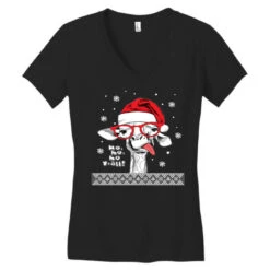 Ugly Christmas Llama Santa Xmas Llama Alpaca G Women's V-Neck T-Shirt -Santa Clothing Shop pd.2527015605.72.25089433.s3.1 front black ffffff none x0y0 138 800x800 1