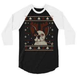 Ugly Christmas French Bulldog Puppy With Reindeer 3/4 Sleeve Shirt 7 Ugly Christmas French Bulldog Puppy With Reindeer 3/4 Sleeve Shirt -Santa Clothing Shop pd.2527015837.33.25089430.s3.1 front black and white ffffff none x0y0 150 800x800 1