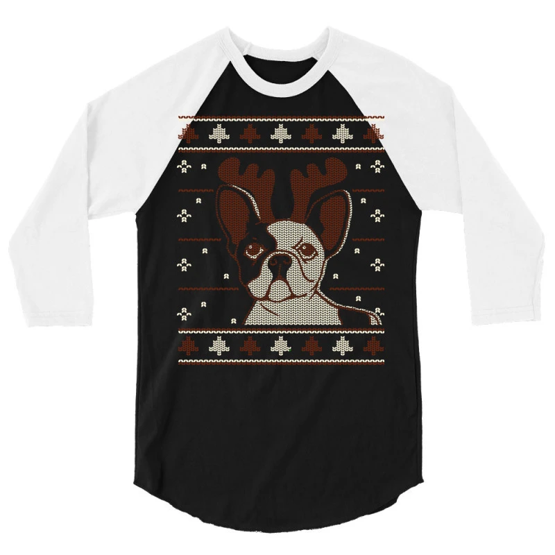 Ugly Christmas French Bulldog Puppy With Reindeer 3/4 Sleeve Shirt 3 Ugly Christmas French Bulldog Puppy With Reindeer 3/4 Sleeve Shirt - Image 3
