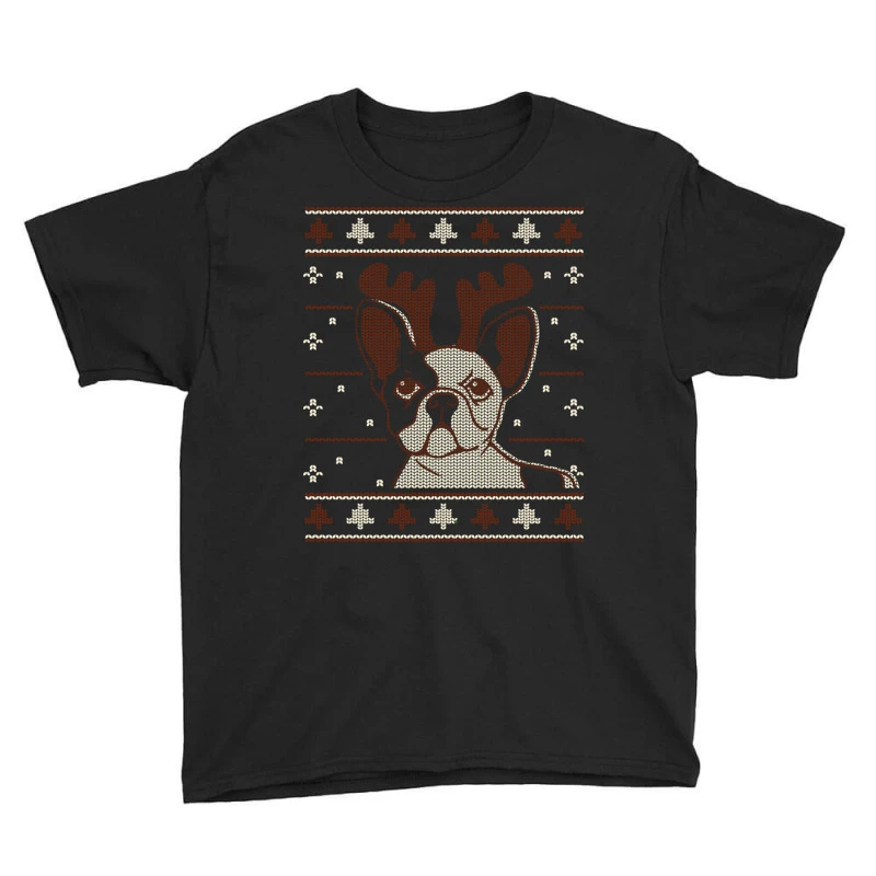 Ugly Christmas French Bulldog Puppy With Reindeer Youth Tee 3 Ugly Christmas French Bulldog Puppy With Reindeer Youth Tee - Image 3