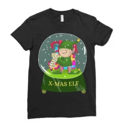 Snow Globe Believe Elf Xmas Funny Christmas Elf Gi Ladies Fitted T-Shirt -Santa Clothing Shop pd.2527021776.36.25094029.s3.1 front black ffffff none x0y0 154 800x800 1