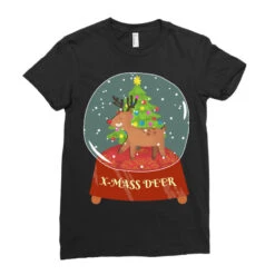 Snow Globe Reindeer Christmas Tree Believe Rudolph Ladies Fitted T-Shirt -Santa Clothing Shop pd.2527022163.36.25094023.s3.1 front black ffffff none x0y0 154 800x800 1