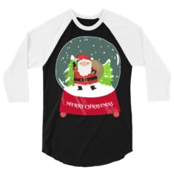 Snow Globe Santa Claus Christmas Tree Believe Xmas 3/4 Sleeve Shirt -Santa Clothing Shop pd.2527022283.33.25094022.s3.1 front black and white ffffff none x0y0 150 800x800 1