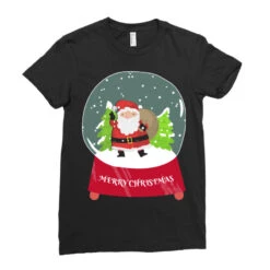Snow Globe Santa Claus Christmas Tree Believe Xmas Ladies Fitted T-Shirt -Santa Clothing Shop pd.2527022292.36.25094022.s3.1 front black ffffff none x0y0 154 800x800 1