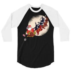 Santa Riding Reindeers Funny Christmas Xmas Matchi 3/4 Sleeve Shirt -Santa Clothing Shop pd.2527027192.33.25095618.s3.1 front black and white ffffff none x0y0 150 800x800 1