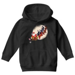 Santa Riding Reindeers Funny Christmas Xmas Matchi Youth Hoodie -Santa Clothing Shop pd.2527027224.53.25095618.s3.1 front black ffffff none x6y0 101 800x800 1