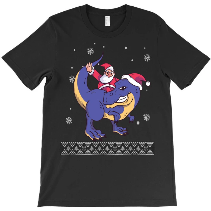 Santa Riding Dinosaur Ugly Christmas Xmas Matching T-Shirt 3 Santa Riding Dinosaur Ugly Christmas Xmas Matching T-Shirt - Image 3
