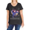Santa Riding Dinosaur Ugly Christmas Xmas Matching Ladies Curvy T-Shirt