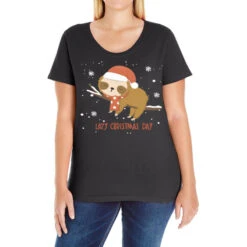 Santa Sloth Christmas Merry Slothmas Snowflake Ladies Curvy T-Shirt