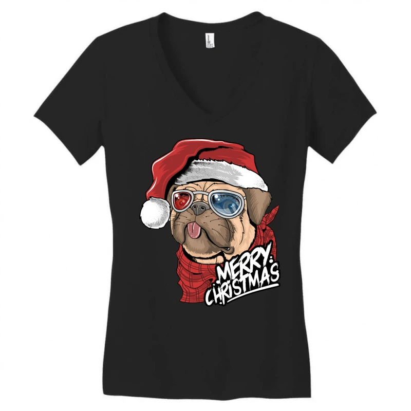 Santa Pug Christmas Merry Pugmas Dog Lover Xma Women's V-Neck T-Shirt 3 Santa Pug Christmas Merry Pugmas Dog Lover Xma Women's V-Neck T-Shirt - Image 3