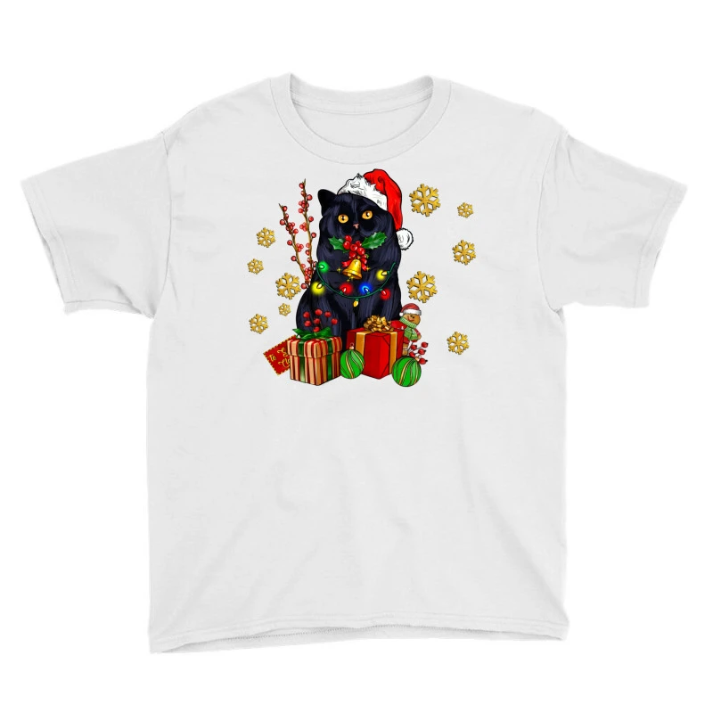 Black Cat Meowy Christmas Youth Tee 3 Black Cat Meowy Christmas Youth Tee - Image 3