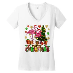 Flamingo Merry Christmas Women's V-Neck T-Shirt -Santa Clothing Shop pd.2527038130.72.25097030.s3.1 front white ffffff none x0y0 138 800x800 1