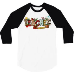 Christmas Teacher 3/4 Sleeve Shirt -Santa Clothing Shop pd.2527055986.33.25102070.s3.1 front white and black ffffff none x0y0 150 800x800 1