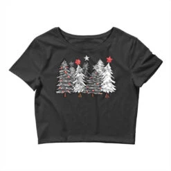 Black And White Christmas Trees With Lights Crop Top
