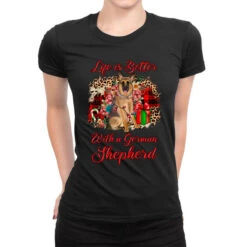 Christmas Life Is Better With A German Shepherd Ladies Fitted T-Shirt