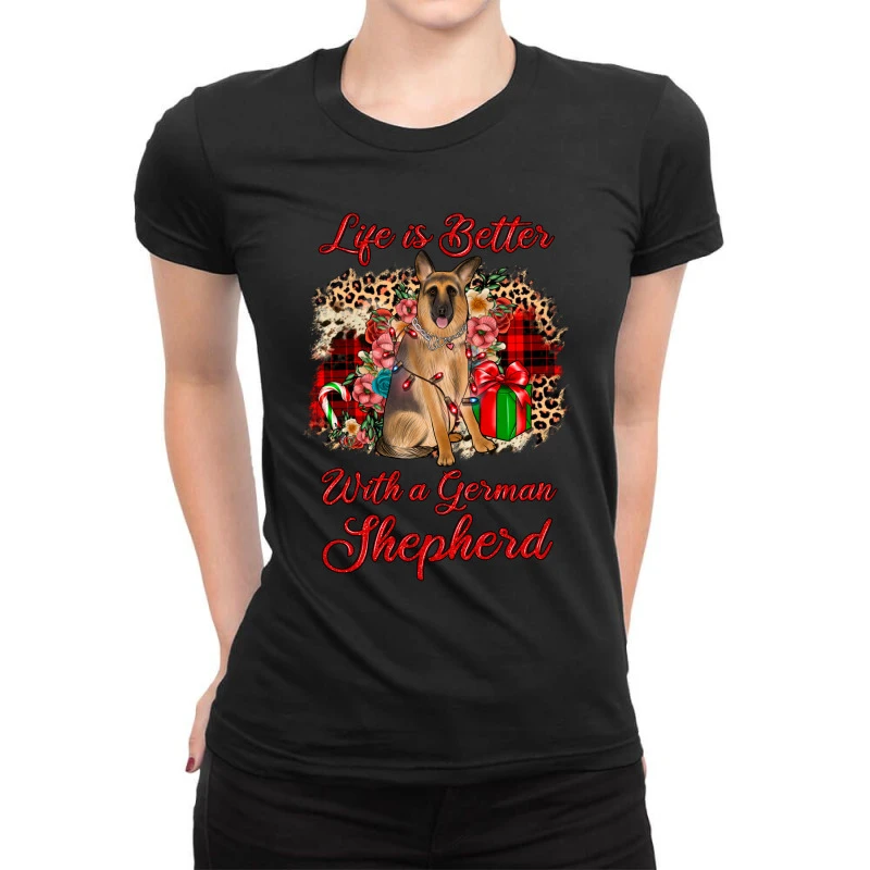 Christmas Life Is Better With A German Shepherd Ladies Fitted T-Shirt 1 Christmas Life Is Better With A German Shepherd Ladies Fitted T-Shirt