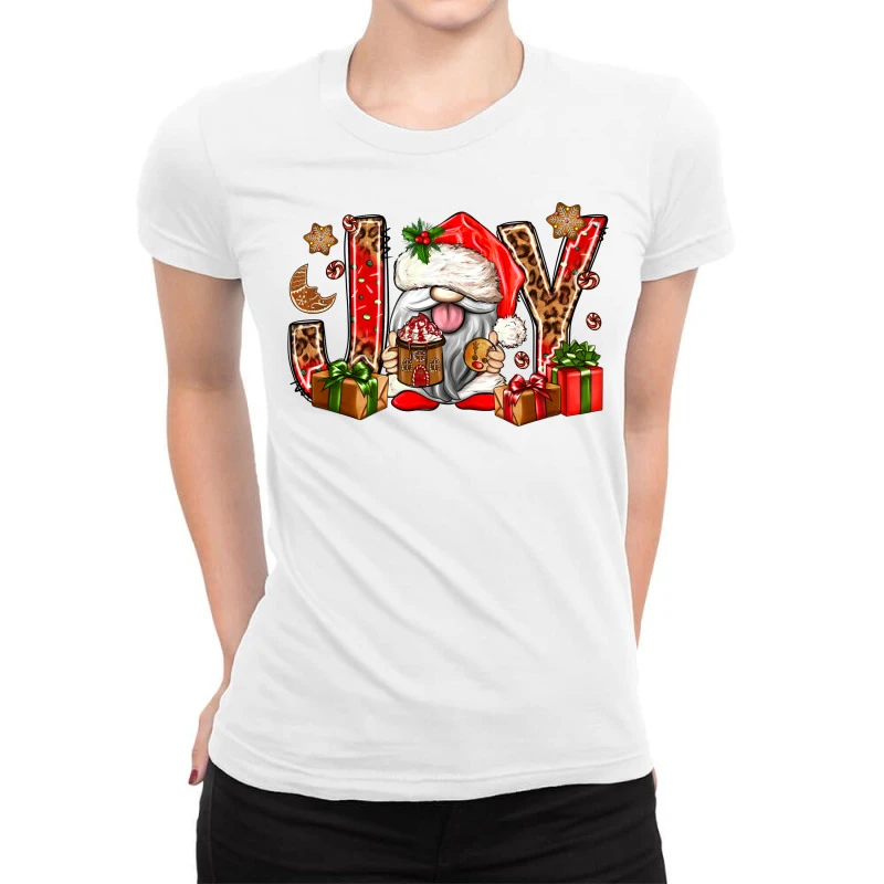 Joy With Christmas Gnome Ladies Fitted T-Shirt 1 Joy With Christmas Gnome Ladies Fitted T-Shirt