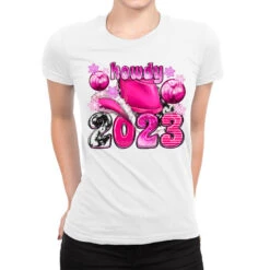 Howdy 2023 Pink Christmas Ladies Fitted T-Shirt