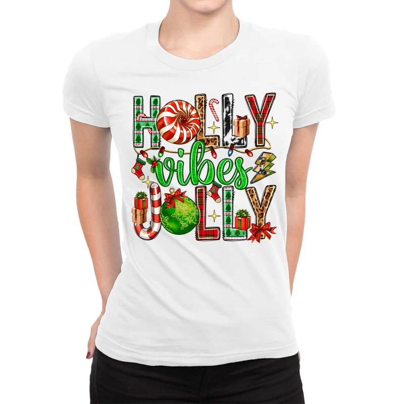 Holly Jolly Vibes With Christmas Candies Ladies Fitted T-Shirt 1 Holly Jolly Vibes With Christmas Candies Ladies Fitted T-Shirt