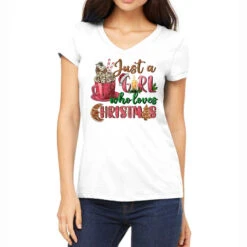 Pink Just A Girl Who Loves Christmas Women's V-Neck T-Shirt