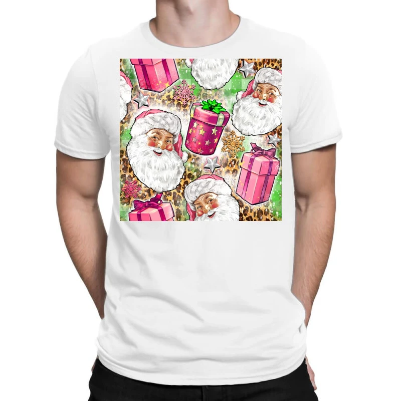 Pink Christmas Santa Claus And Gift Box T-Shirt 1 Pink Christmas Santa Claus And Gift Box T-Shirt