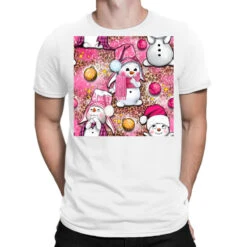 Pink Christmas Cute Snowman T-Shirt
