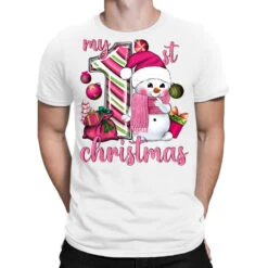 My 1st. Pink Christmas With Cute Snowman T-Shirt
