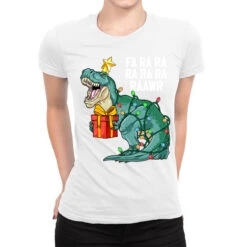 Christmas Dinosaur Fa Ra Ra Rawr Cute Boys Kids Tr Ladies Fitted T-Shirt