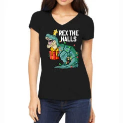 Christmas Dinosaur Rex The Halls Cute Boys Kids Tr Women's V-Neck T-Shirt