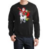 Christmas Santa Elf Riding Unicorn Xmas Magical Ra Crewneck Sweatshirt
