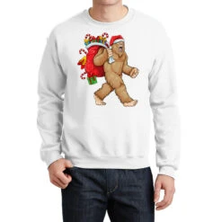 Bigfoot Santa Christmas Bag Xmas Sasquatch Boys Ki Crewneck Sweatshirt