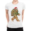 Bigfoot Santa Christmas Tree Lights Xmas Sasquatch Ladies Fitted T-Shirt