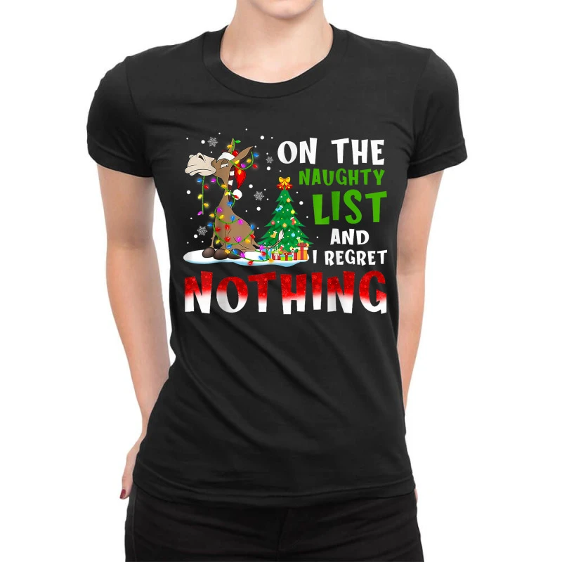 Donkey Christmas On The Naughty List And I Regret Ladies Fitted T-Shirt 1 Donkey Christmas On The Naughty List And I Regret Ladies Fitted T-Shirt