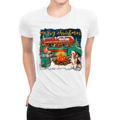 Merry Christmas With Camper Van Ladies Fitted T-Shirt